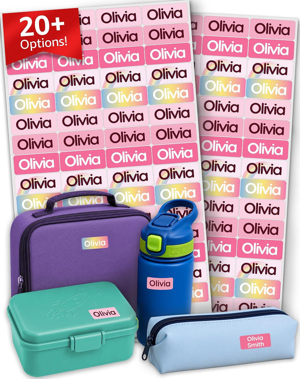 Personalized Universal Name Labels for Kids & Adults - Pink [70pcs] - Waterproof Name Stickers for School, Daycare & Clothes - Item & Supplies Name Stickers - Custom Stick On Labels