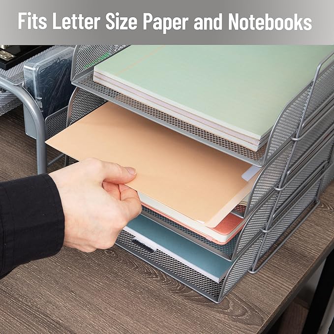 Mind Reader Stackable Paper Tray, Desktop Organizer, File Storage, Metal Mesh - Image 6