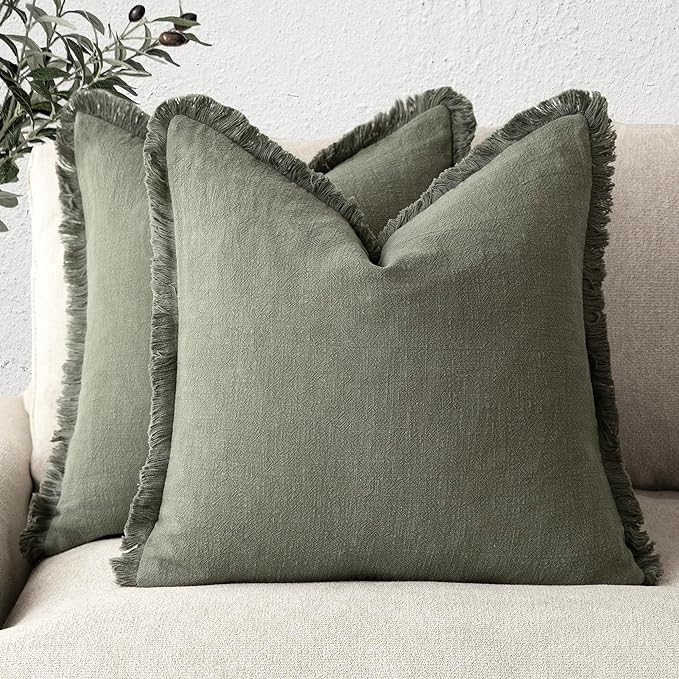 Foindtower Set of 2 Decorative Linen Fringe Throw Pillow Covers Cozy Boho by Foindtower