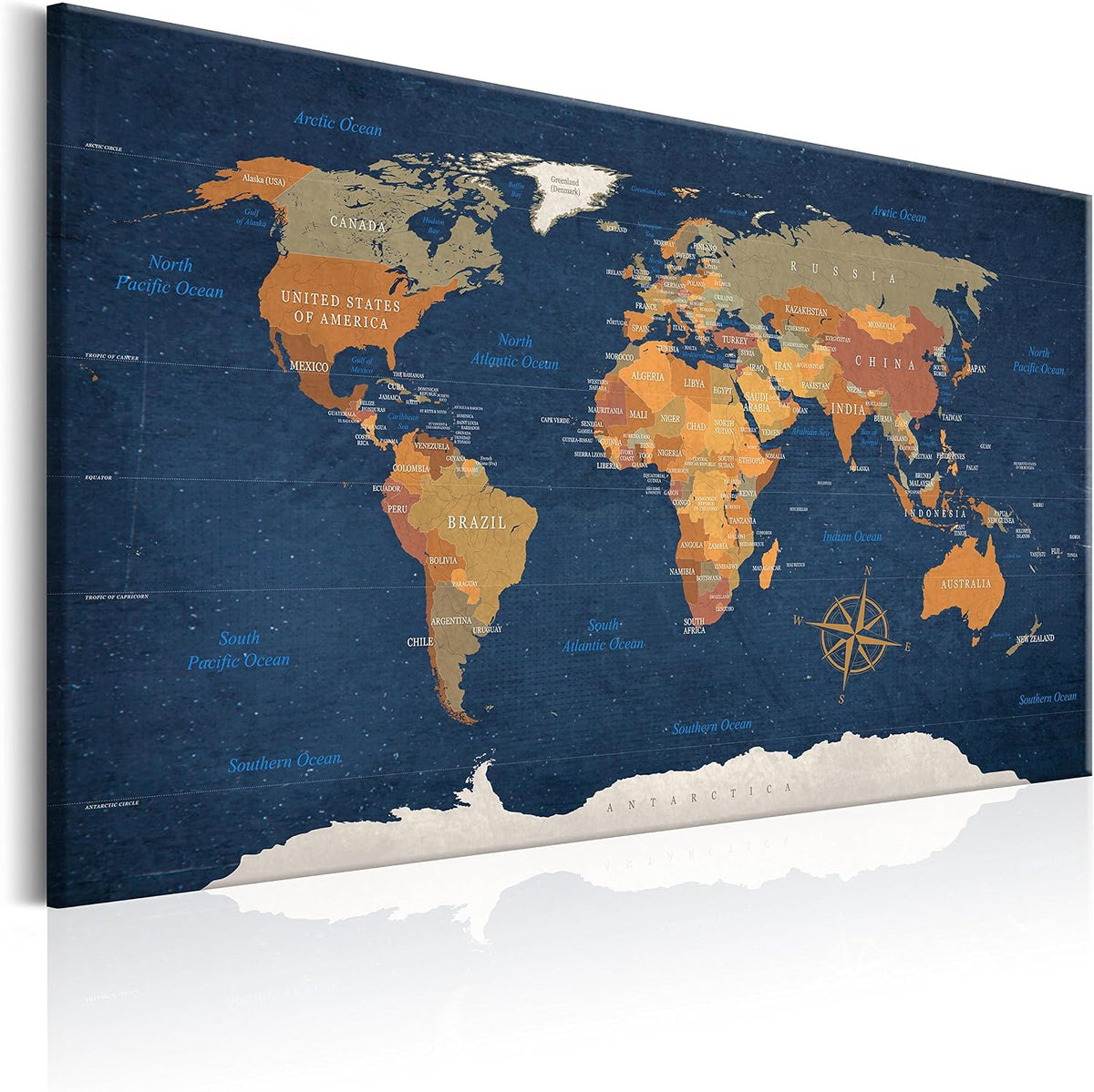 artgeist - Push Pin World Map Cork Board & Canvas Wall Art, Office 35x24 in