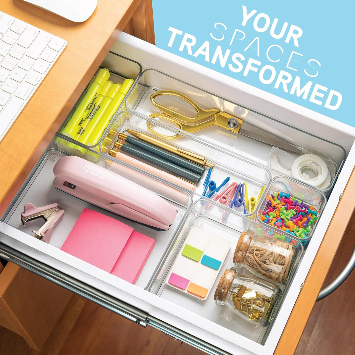 primebox Plastic Clear Drawer Organizers. Bathroom. Kitchen, Bedroom, Utensil...
