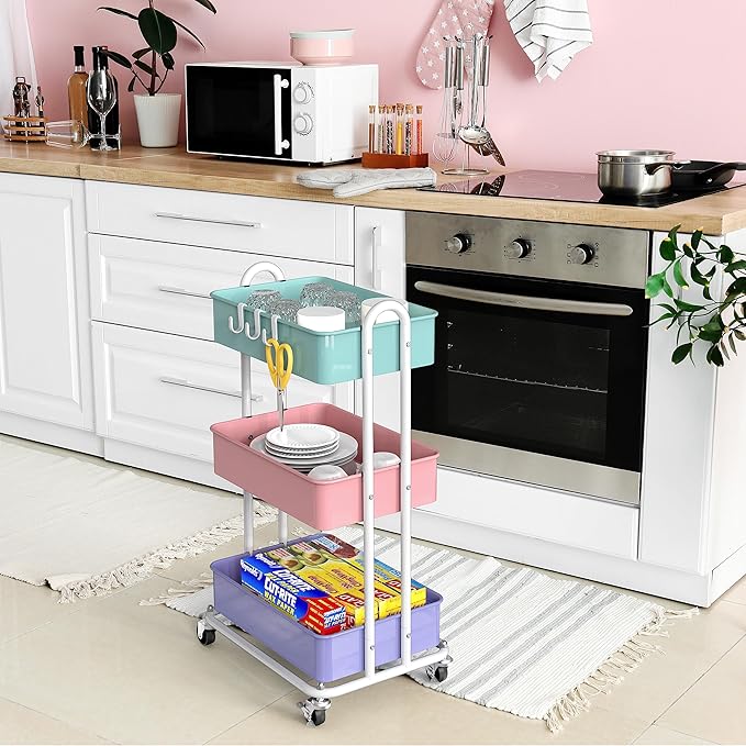 Simple Houseware 3-Tier Heavy Duty Metal Utility Rolling Cart - Image 5