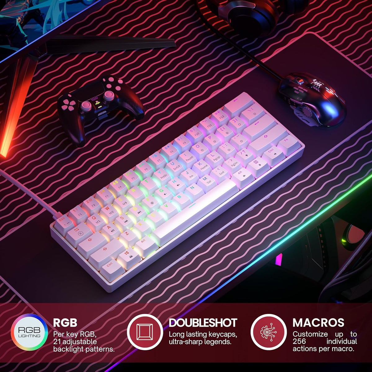 HK Gaming GK61HE 60% | Magnetic Mechanical Gaming Keyboard | Rapid Trigger 0....