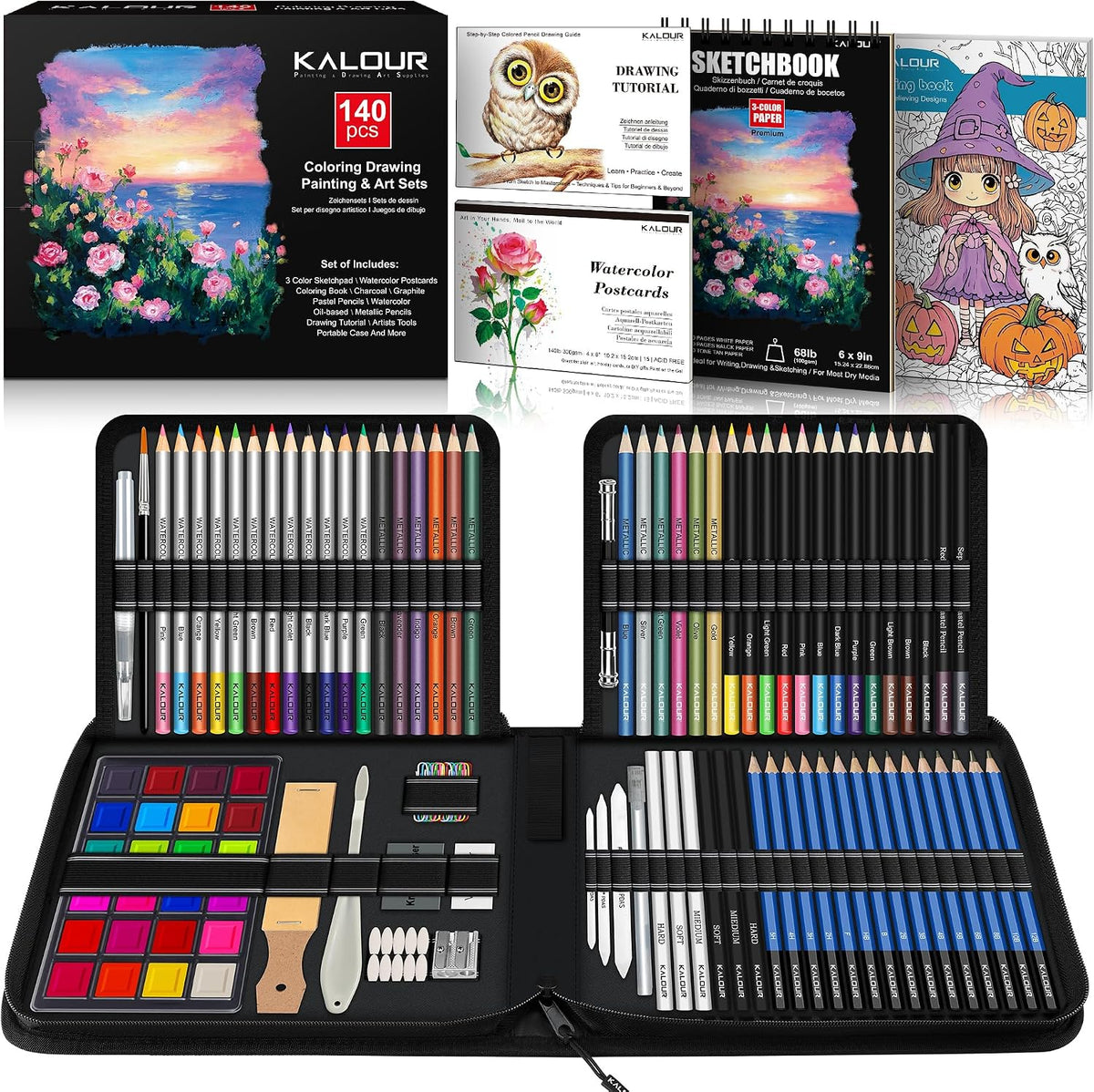 kalour 140 drawing set sketching kit,art supplies with, main product view