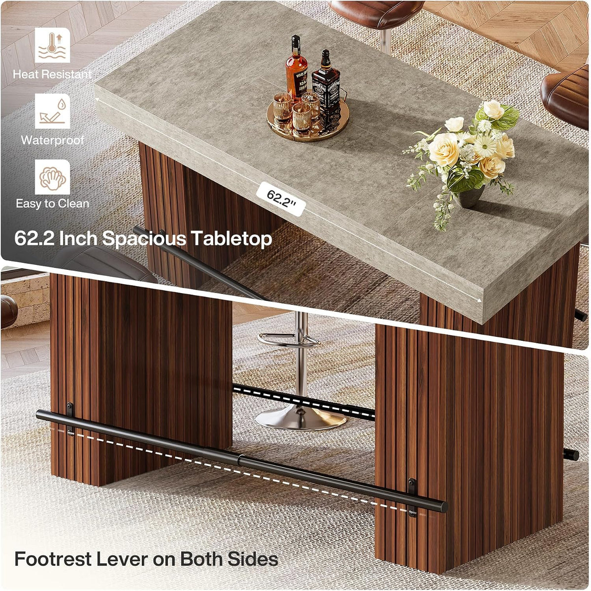 Tribesigns 62.2 Inch Bar Table, Industrial Counter Height Pub Dining Table