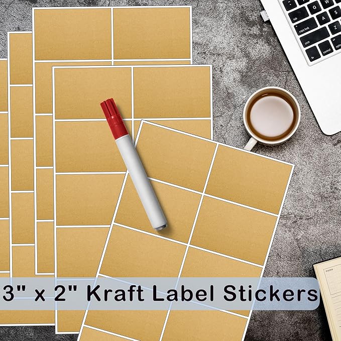 YSHIHE 3 x 2 Inch Kraft Label Stickers, 240 Pack Rectangle Inventory Color - Image 3
