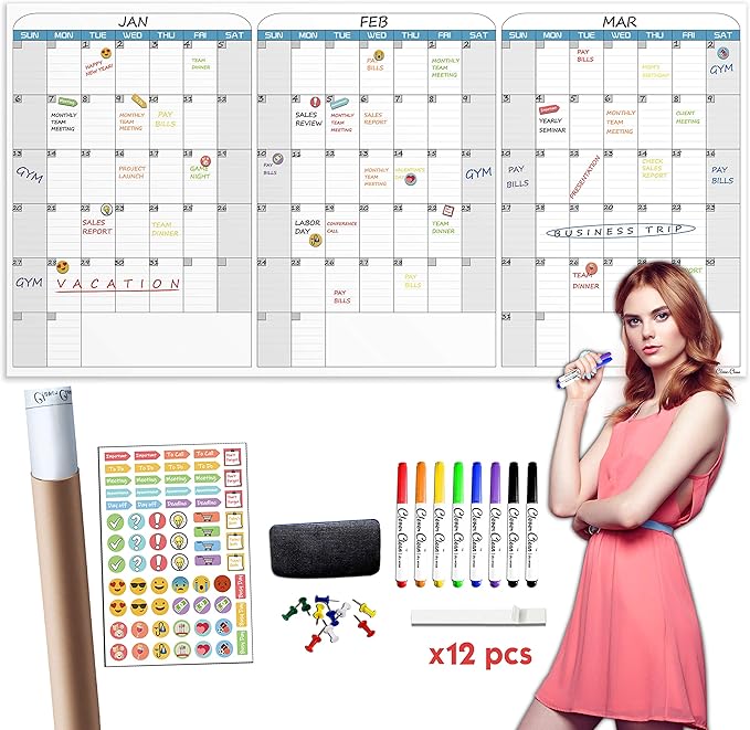 CLEVER CLEAN Large Dry Erase Wall Calendar by CleverClean