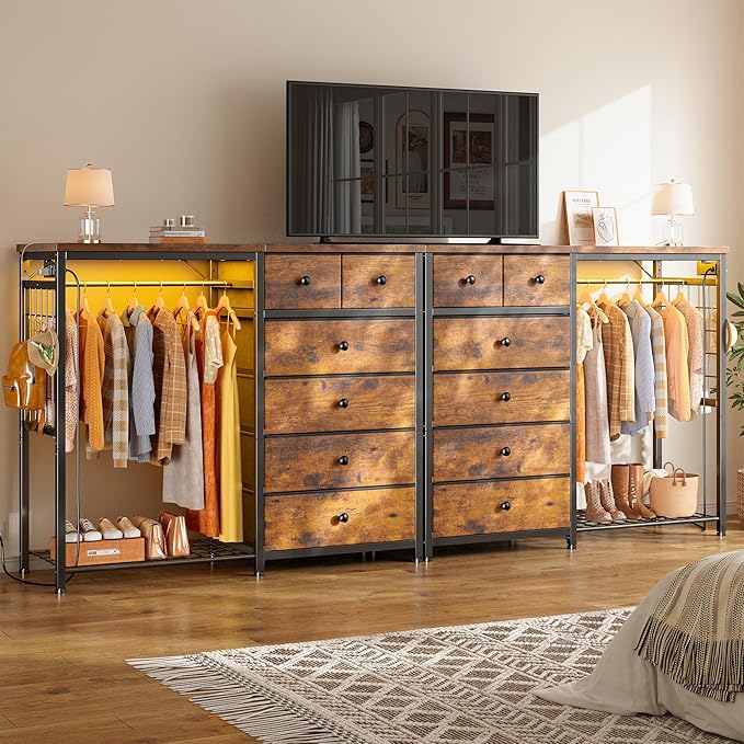 EnHomee 49.2" W Dresser with Hanging Rack & 6 Fabric Drawers – Wooden Top - Image 6