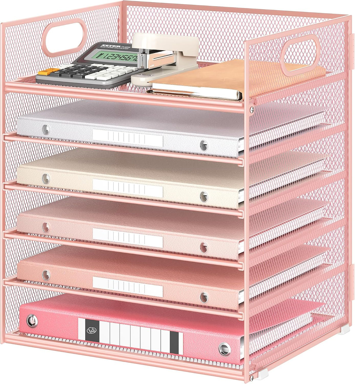 6 Tray Paper Organizer Letter Tray with Handle - Mesh Desk File Organizer, Pa...