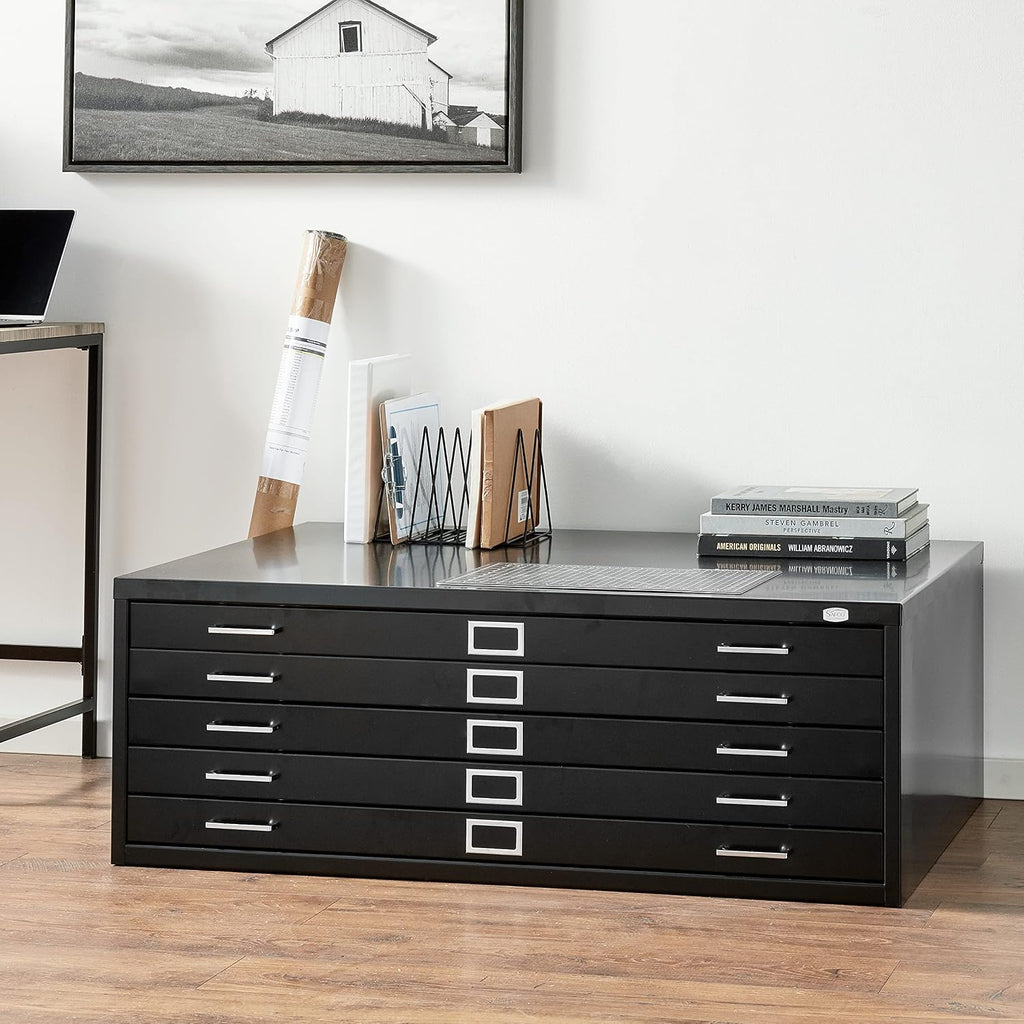Safco 5-Drawer Flat File Organizer for Construction, Design, Architecture, Engineering & 30" x 42" Large Documents, Black