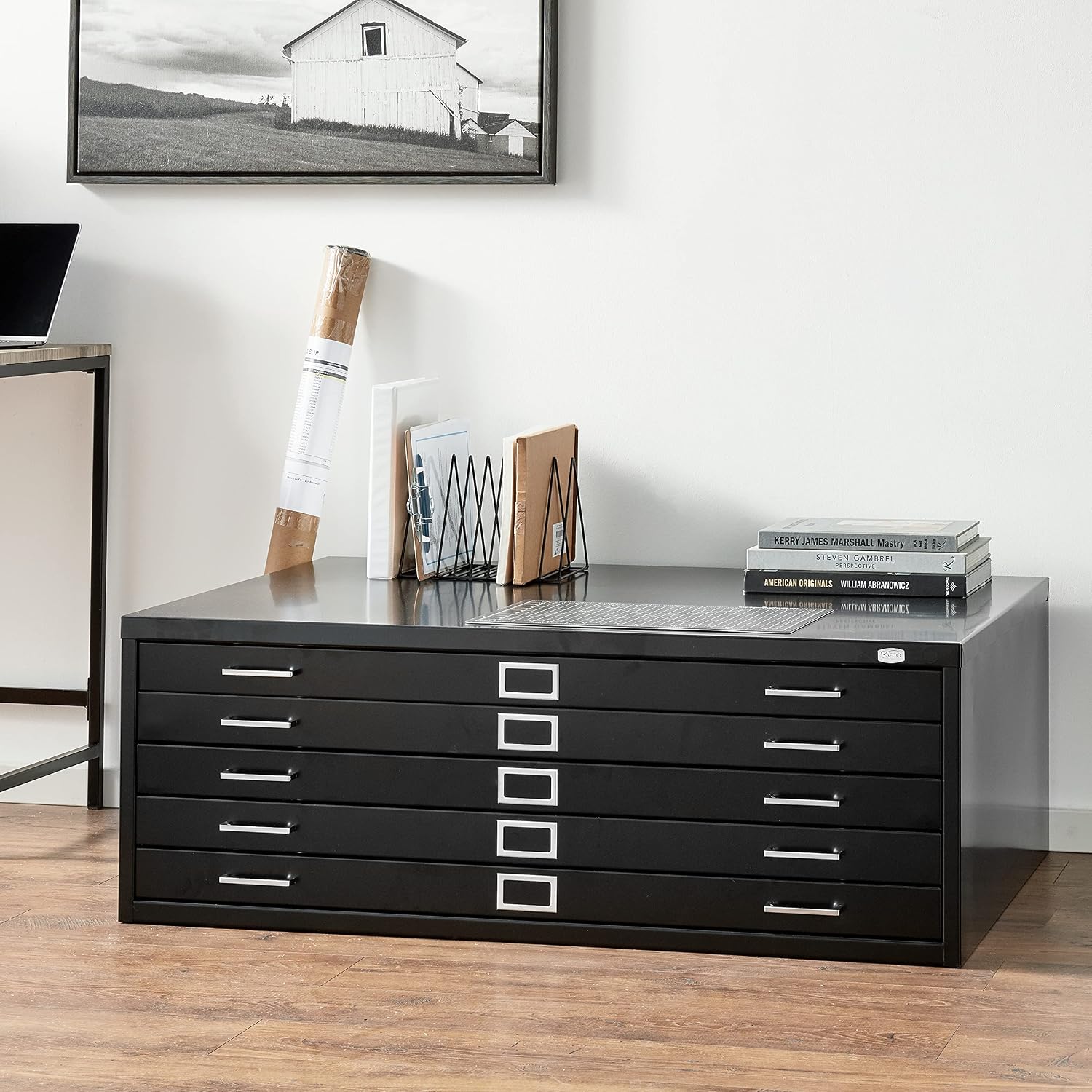 Safco 5-Drawer Flat File Organizer for Construction, Design, Architecture, Engineering & 30" x 42" Large Documents, Black