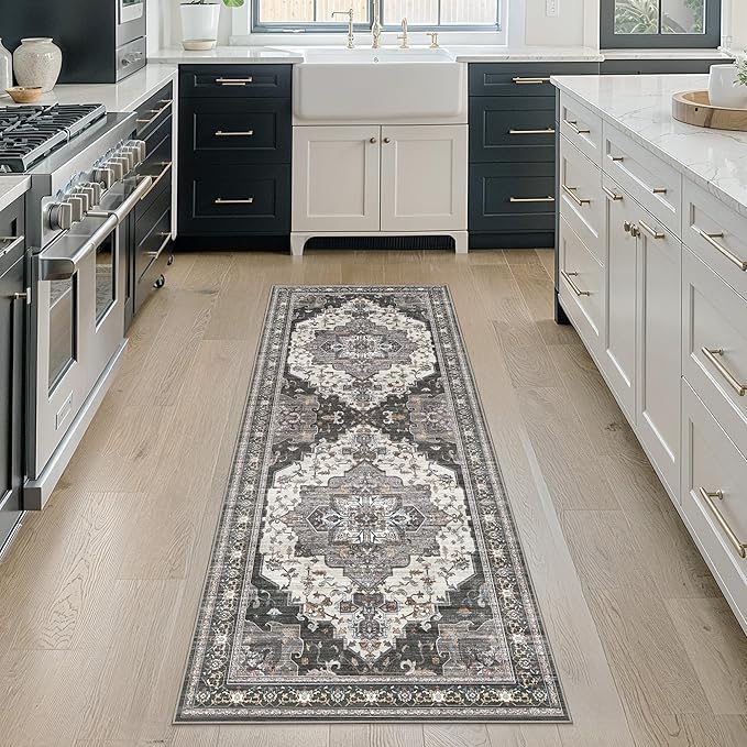 GENIMO 2X12 Hallway Runner Rug, Machine Washable Non Slip Vintage Floral - Image 3