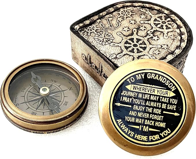 Gift for Grandson Brass Compass Engraved Quote | Memory Present to My Grandson - Image 3