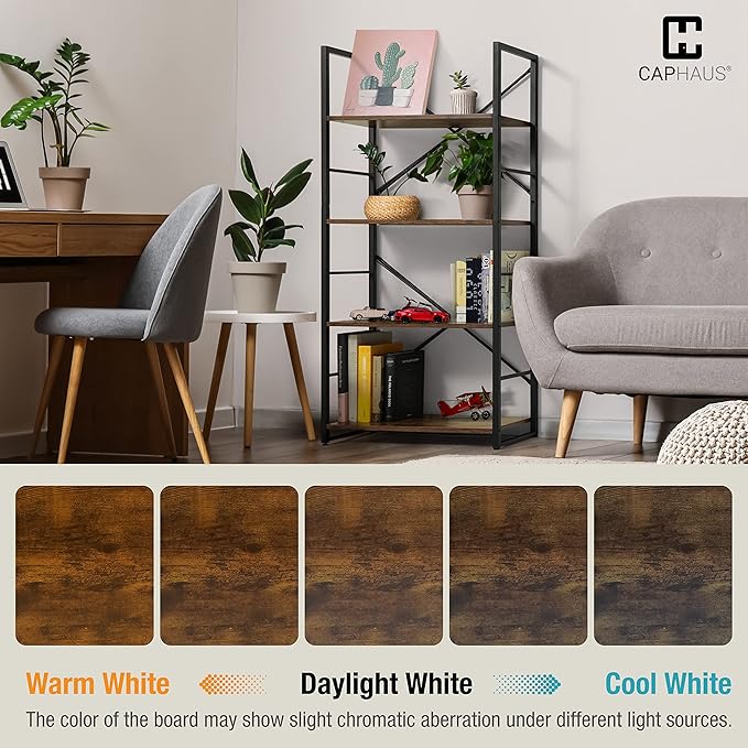 CAPHAUS 4 Tier Bookshelf, 24 Inch Width Free Standing Shelf, Bookcase Shelf - Image 8