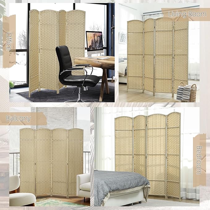 HOMCOM Room Divider, 4 Panel Folding Privacy Screen, 5.6' Tall Freestanding - Image 6