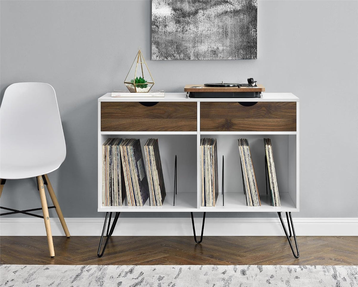Novogratz Concord Turntable Stand with Drawers, White