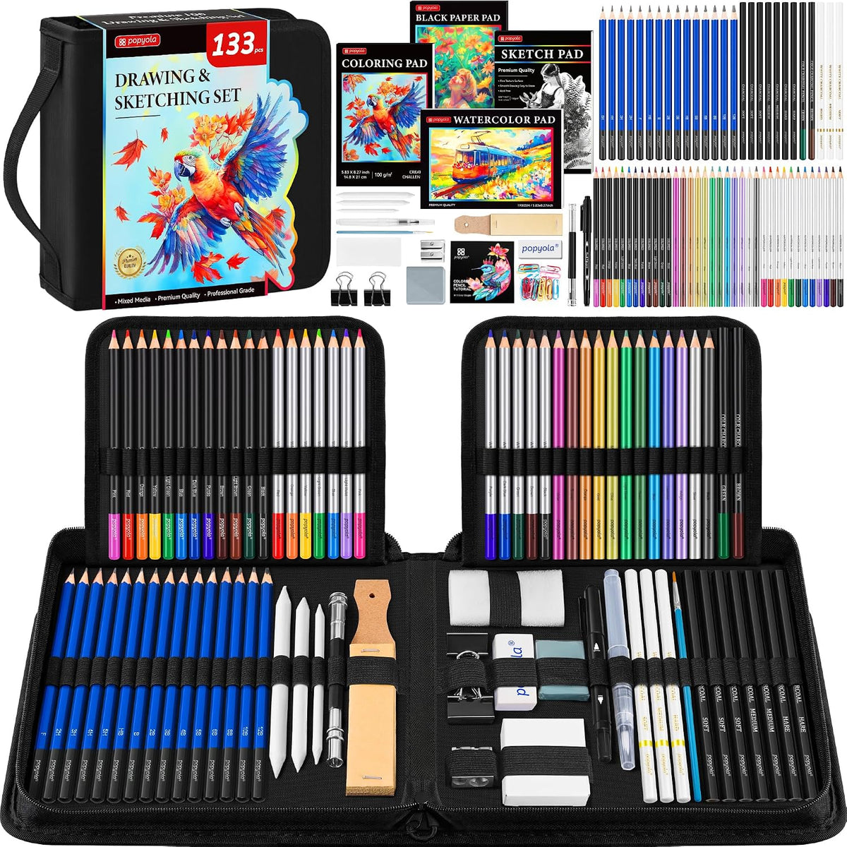 drawing set sketching kit, pro art supplies sketch, main product view