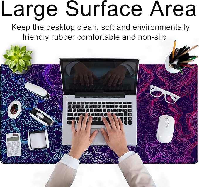 Blue Purple Desk Pad Topographic Map Desk Mat XXL Large Extended Gaming Mouse - Image 4