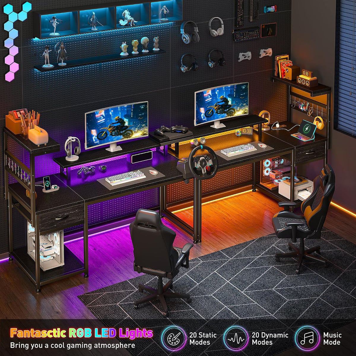 EnHomee 40 "Gaming Desk with LED Lights & Power Outlets, Black