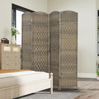 HOMCOM 4 Panel Room Divider, Hand-Woven Freestanding Wall Partition - Image 8