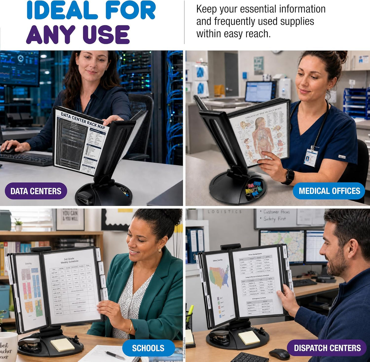 Ultimate Office AdjustaView Supply Base Desk Reference Display Organizer BK