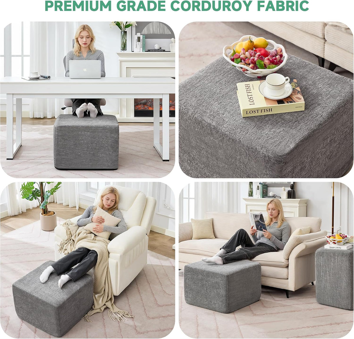23.6'' square pouf boneless ottoman foot rest with on a desk or shelf