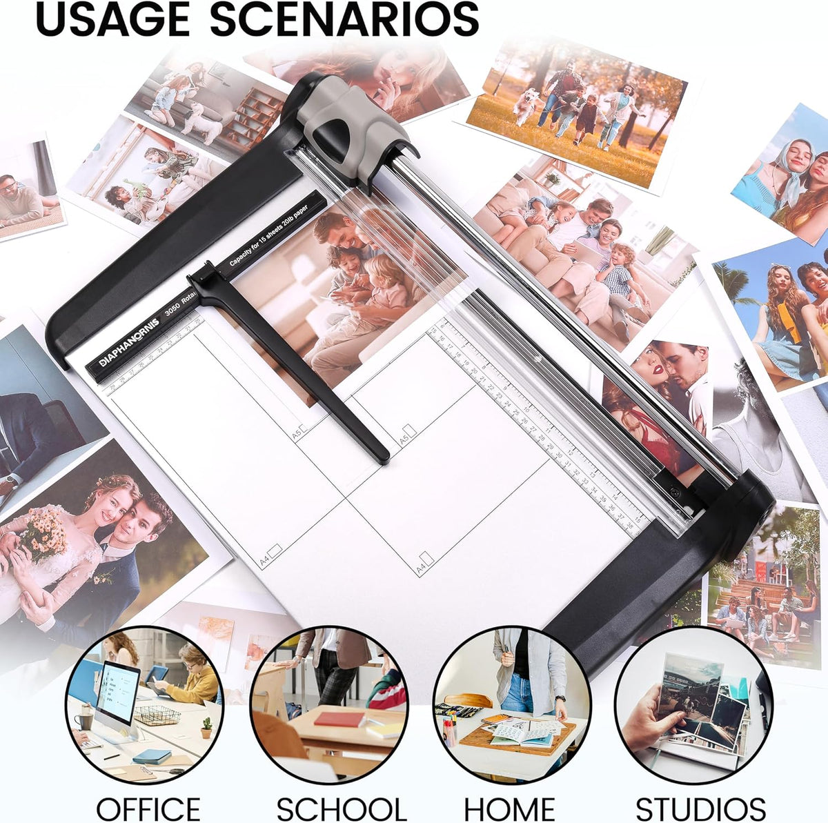Rotary Paper Cutter, Heavy Duty Paper Trimmer 360mm(14.17") Cutting Leng...