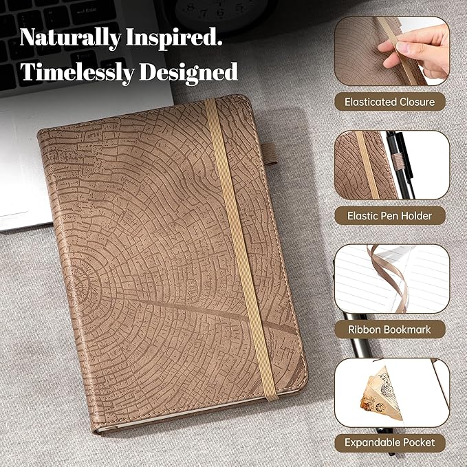 CAGIE Lined Journal for Men Women, Tree Growth Ring Leather Bound Journal - Image 2