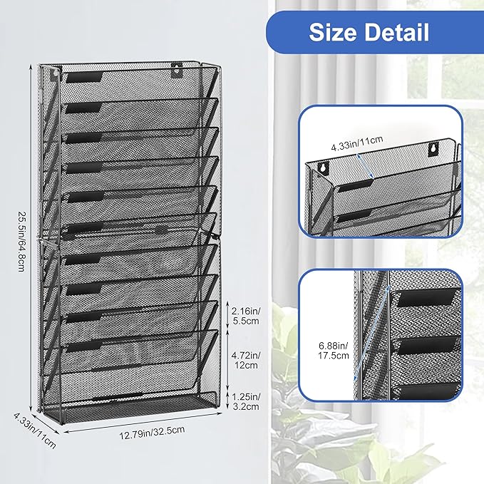 EasyPAG Wall File Holder 10 Tier Mesh Hanging Folder Organizer - Image 3