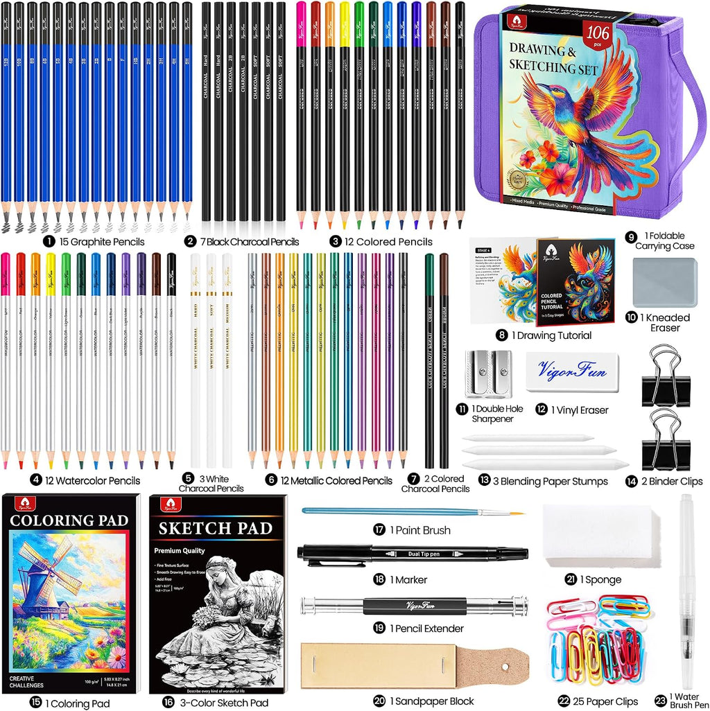 art supplies sketching kit, pro drawing pencils art shown in use