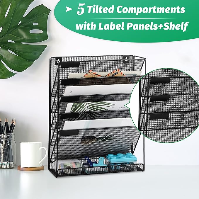EASEPRES Desk File Organizer Mesh 6-Tier, Hanging Wall Mount Document - Image 3