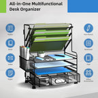 mindepot 4-tier paper organizer + 3-pocket file holder, side view