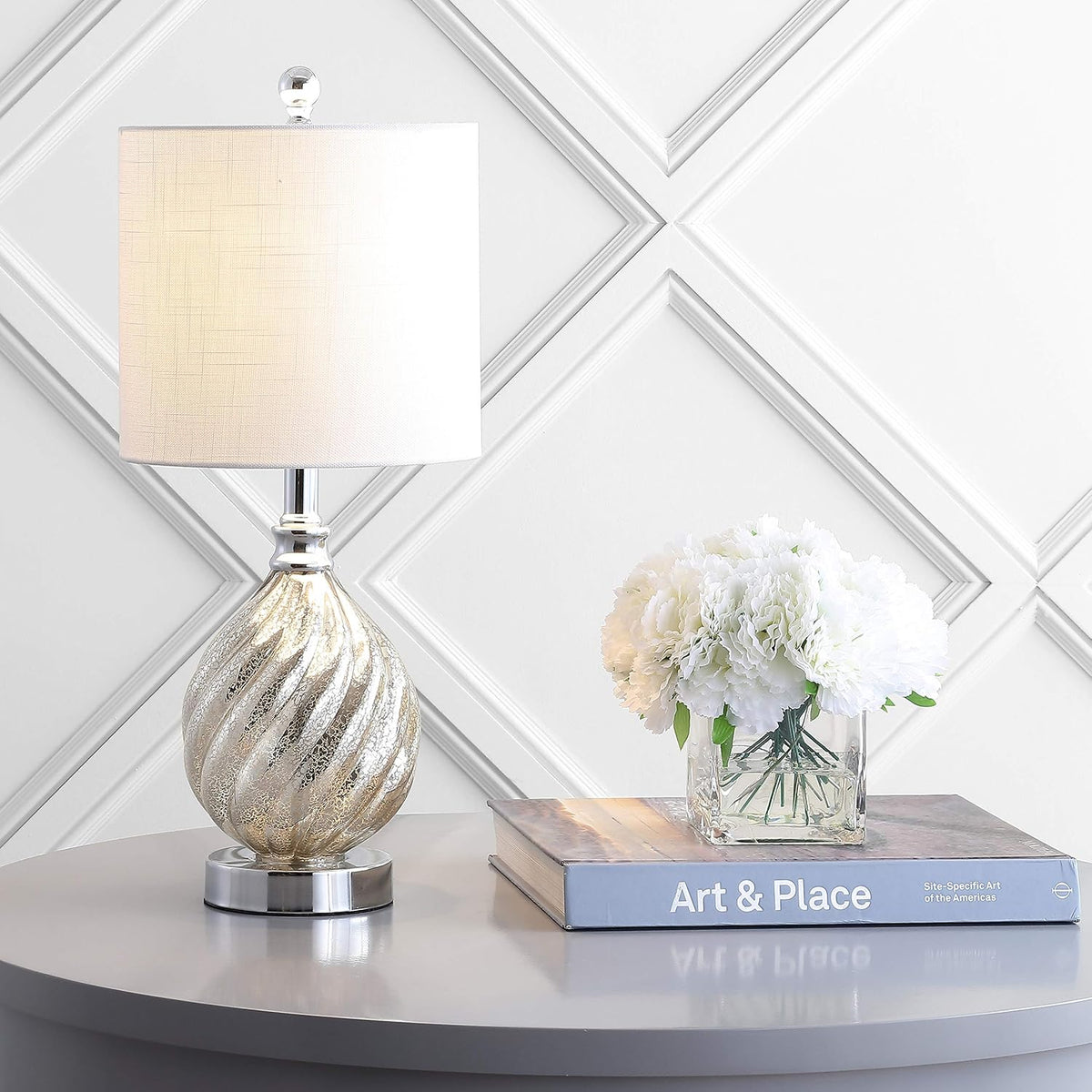 JONATHAN Y Lawrence Textured Table Lamp 20.5" Glass Metal, Mercury Silver
