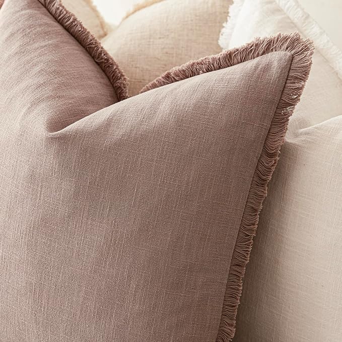 Foindtower Set of 2 Decorative Linen Fringe Throw Pillow Covers Boho Farmhouse - Image 5
