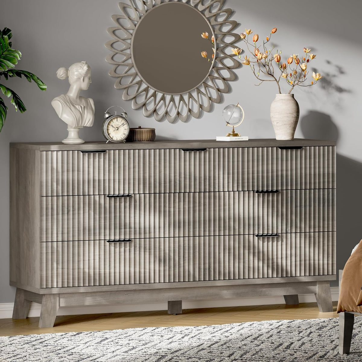 Xixini Fluted Dresser with 7 Drawers, 58" Wide Modern Chest of Drawers w...