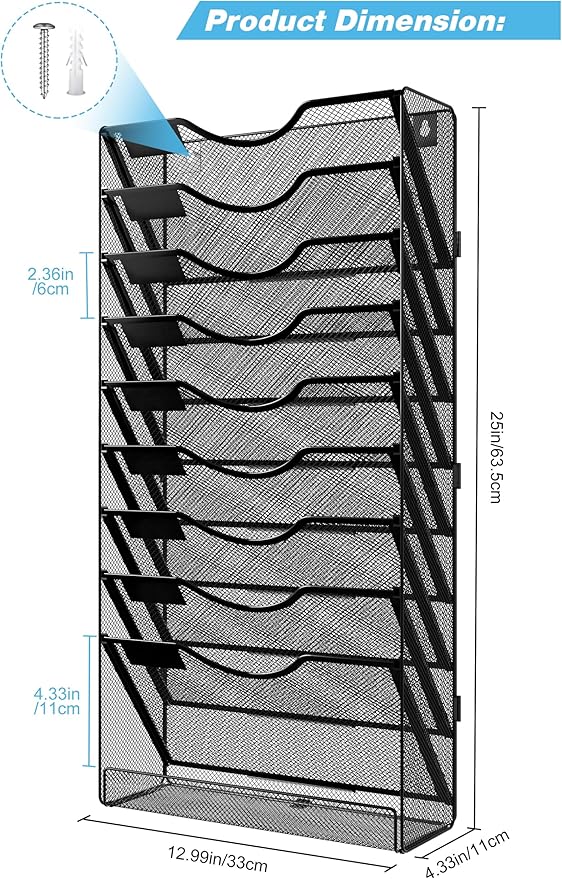 Solinxe 10 Tier Wall File Organizer, Vertical Mesh Paper Mail Organizer Wall - Image 8