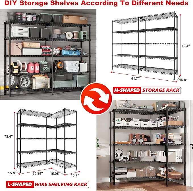 5 Tier Storage Shelves Metal Shelving Unit Load 1500LBS, Adjustable Wire - Image 3