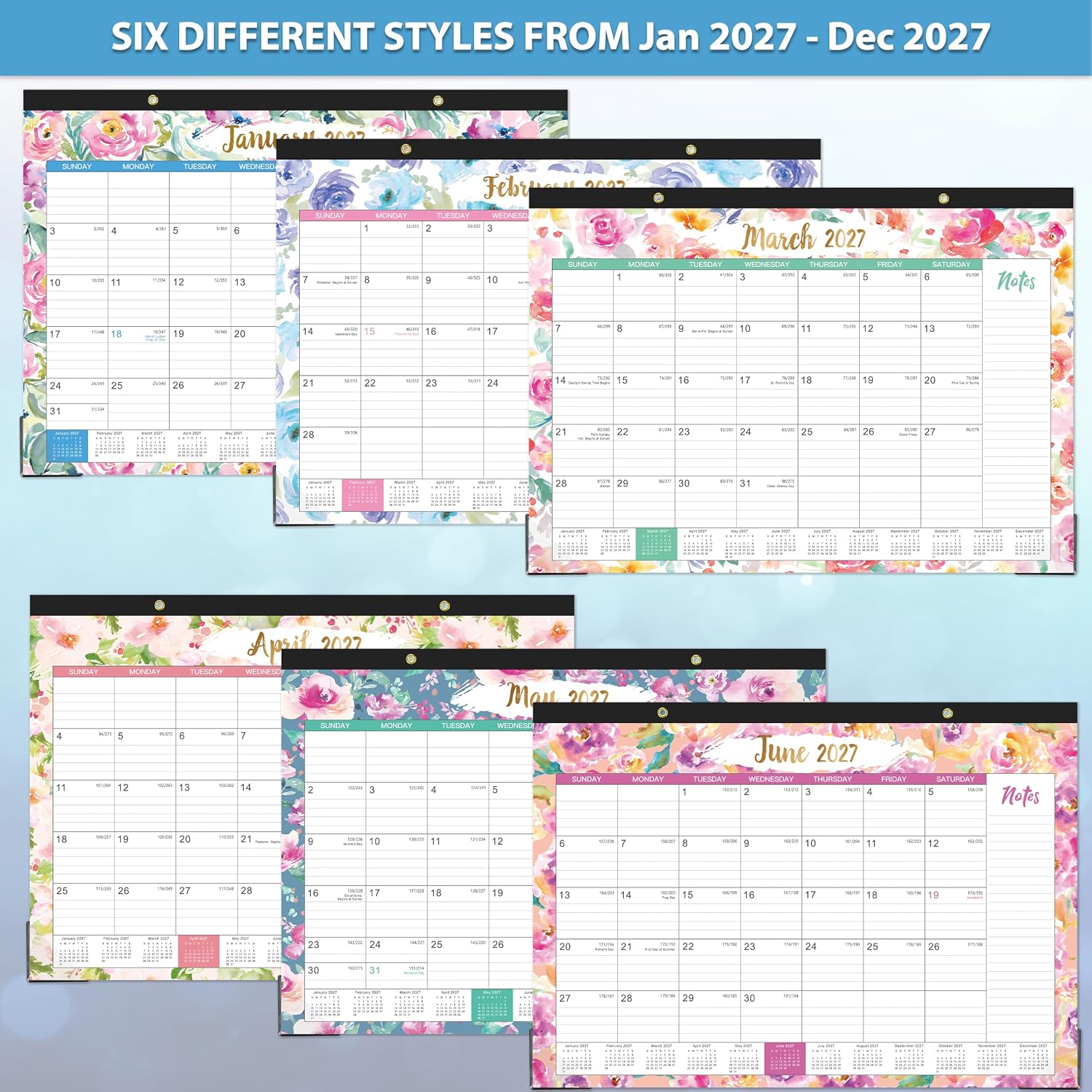 2027 Desk Calendar - Jan. 2027 - Dec. 2027, 12 Months Large Monthly Desk Calendar 2027, 17" x 12", Desk Pad, Large Ruled Blocks, To-do List & Notes
