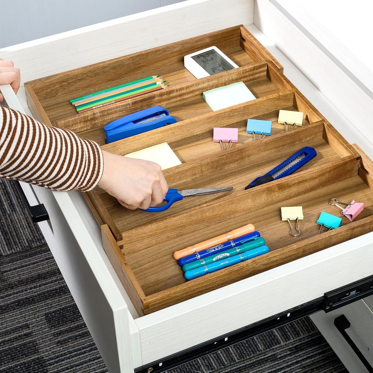 Utoplike Acacia Kitchen Drawer Organizer Expandable, Utensils Cutlery Tray