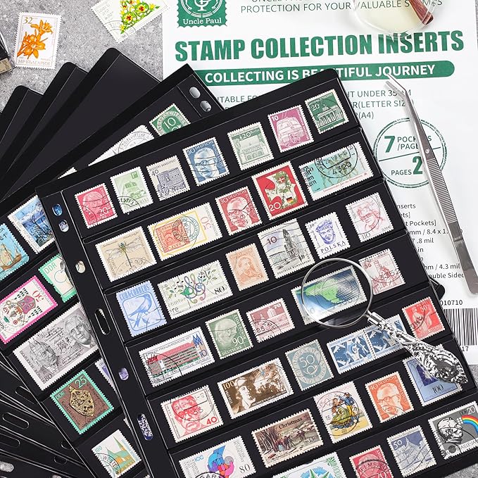 10 Sheets 20 Pages Postage Stamp Album Pages, 7 Pockets 7.7X 1.35in Stamp - Image 7