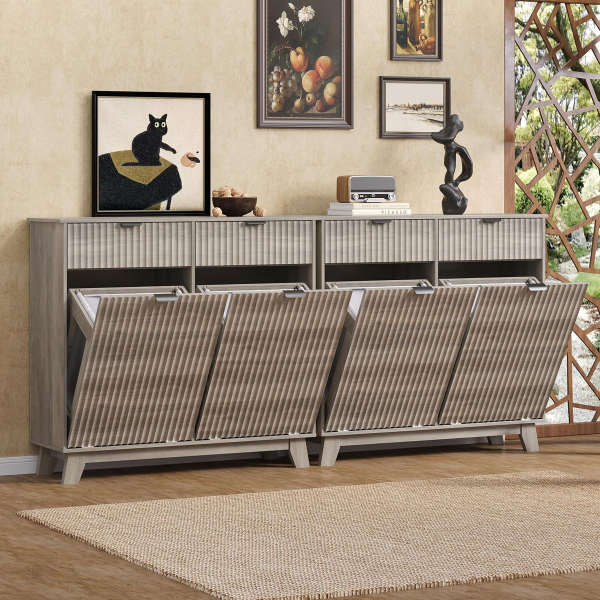 Wodeer Double Tilt Out Laundry Hamper Cabinet with 2 Drawers & Baskets, 2...