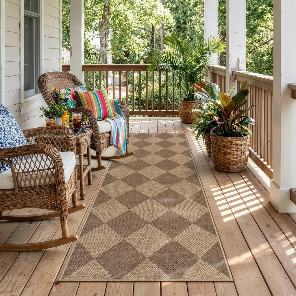 lahome checkered easy jute outdoor runner rug, 2x6, main product view