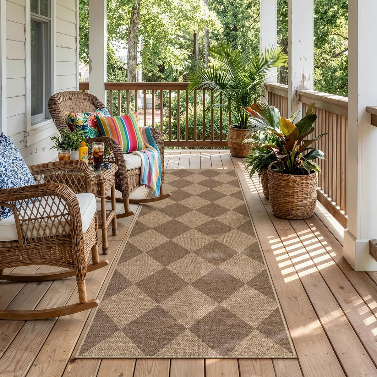 lahome checkered easy jute outdoor runner rug, 2x6, main product view