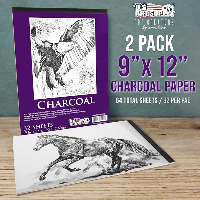 U.S. Art Supply 9" x 12" Premium Heavy-Weight Charcoal Sketchbook - 90lb Sketch - Image 2