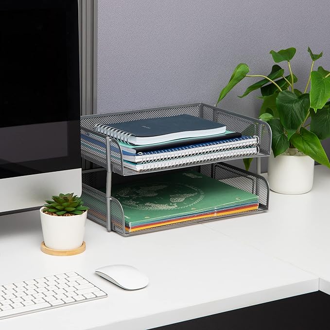 Mind Reader Stackable Paper Tray, Desktop Organizer, File Storage, Metal Mesh - Image 2