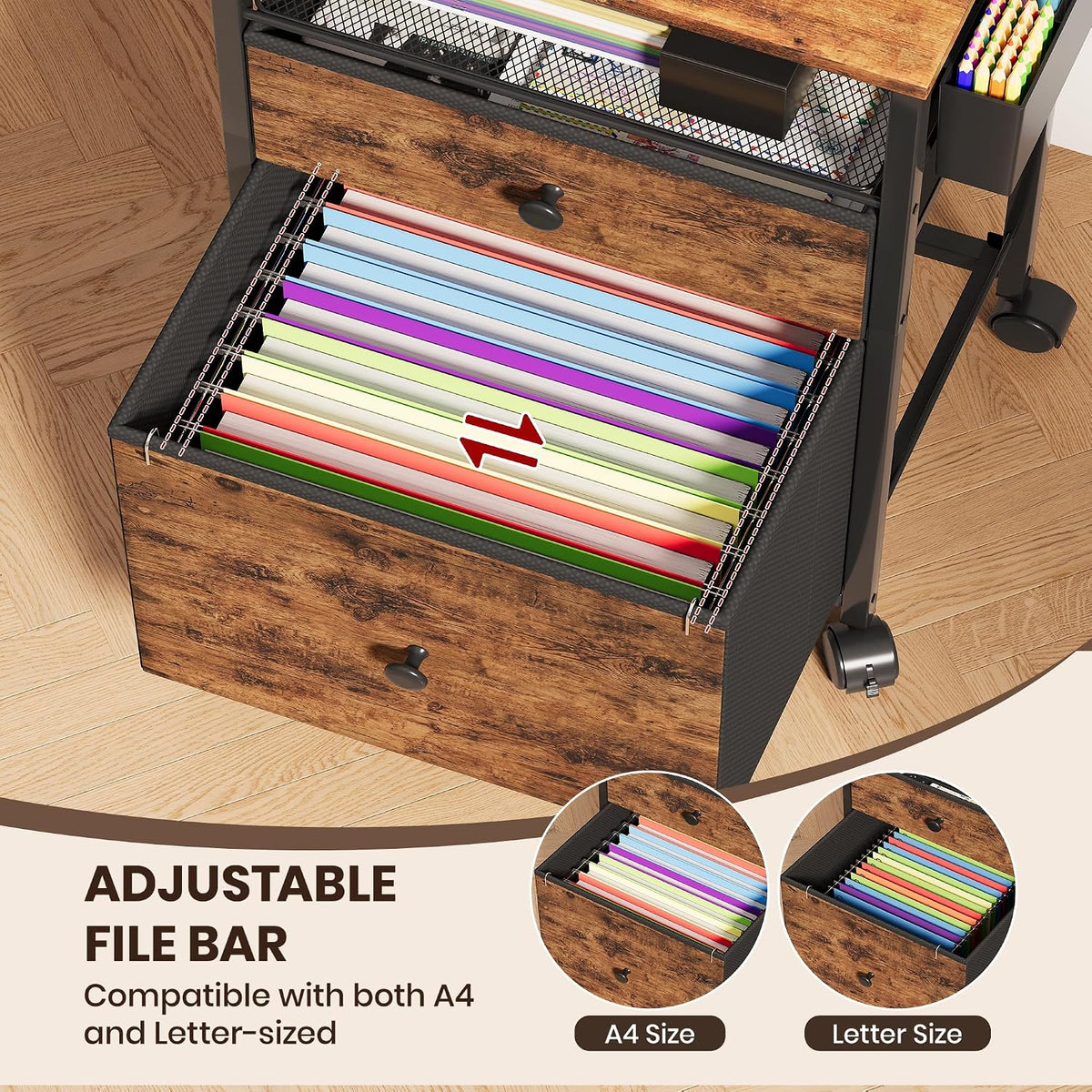 opnice file cabinet, rolling cart with 2 storage, side view