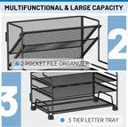 Desk File Organizer, 3-Tier Letter Tray Paper Organizer and 2-Pocket Metal - Image 3