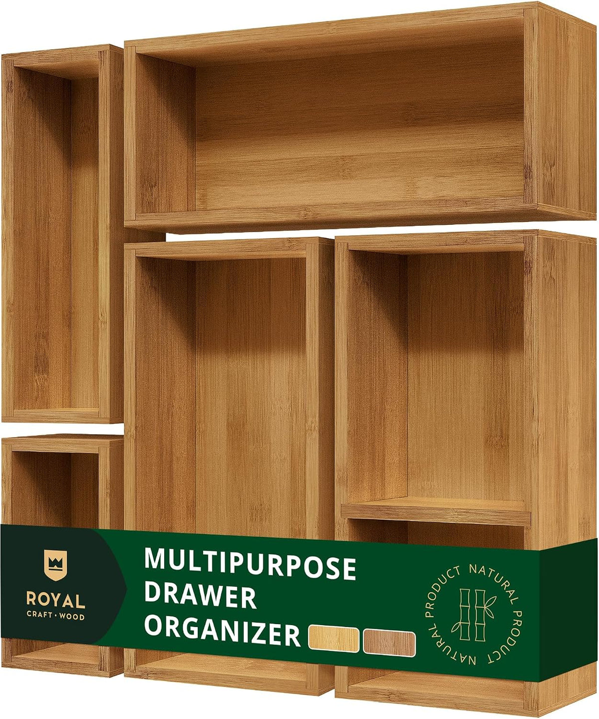 ROYAL CRAFT WOOD Premium Carbonized Bamboo Decorative Boxes - Drawer Organize...