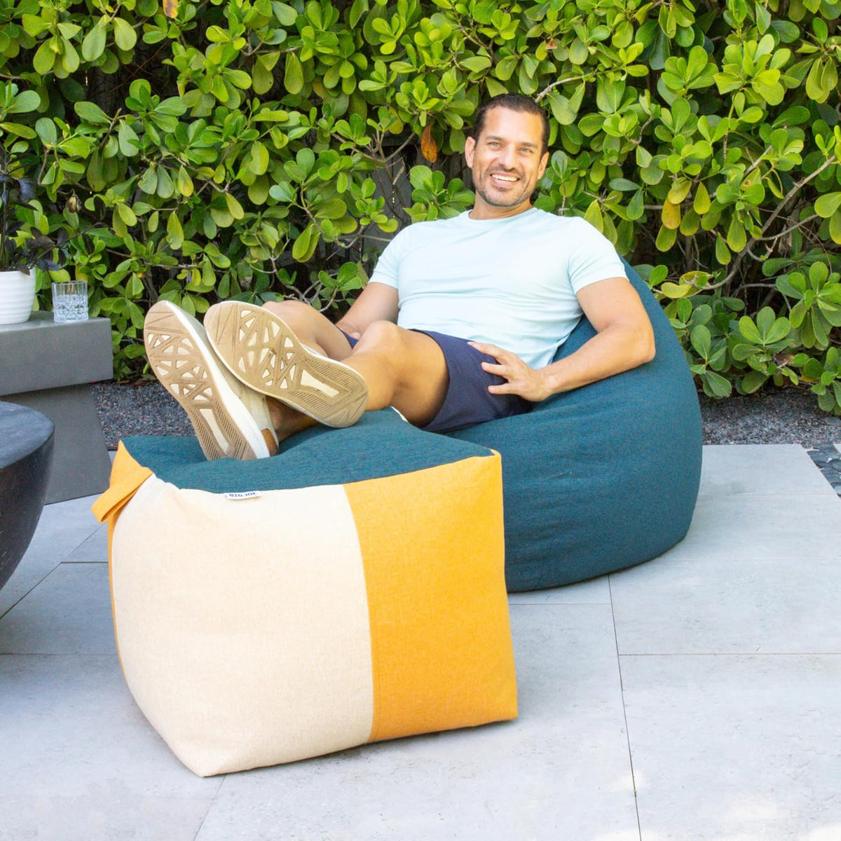 Big Joe Square Ottoman Weatherproof Bean Bag Footrest, Sunset Block Intertwis...