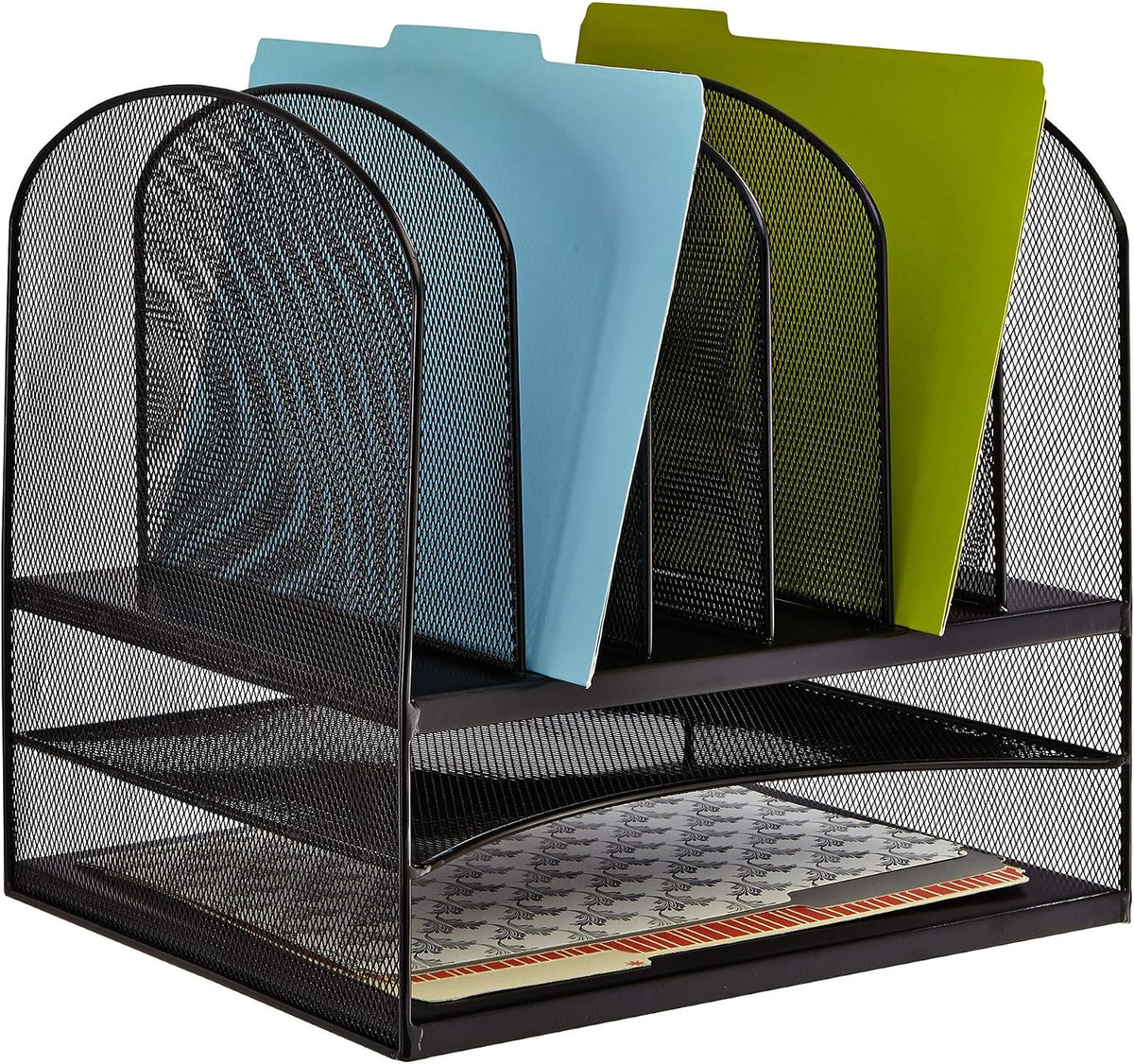 Safco Onyx Desk Organizer, 6 Vertical Compartments and 2 Trays, Office and Cl...